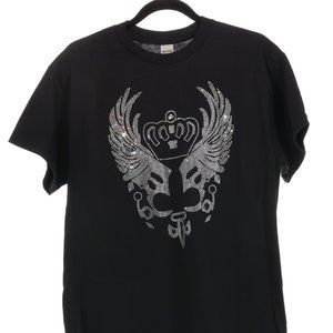 High Quality Royal Eagle Angel Wings Rhinestone Bling Bling Short Sleeve T-shirt